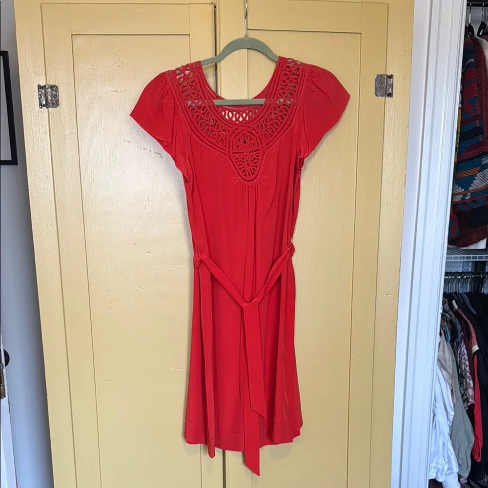 Coral Short Sleeve silk Dress - Picture 1 of 4